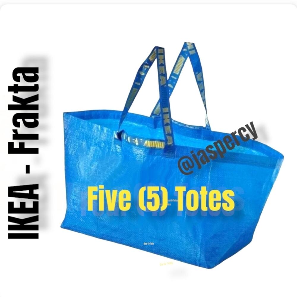 IKEA FRAKTA - Five (5) Large Blue Reusable Shopping Bag Laundry Tote Bag NEW